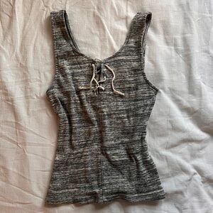 Vintage Holister small cotton lace tie tank top, grey/white